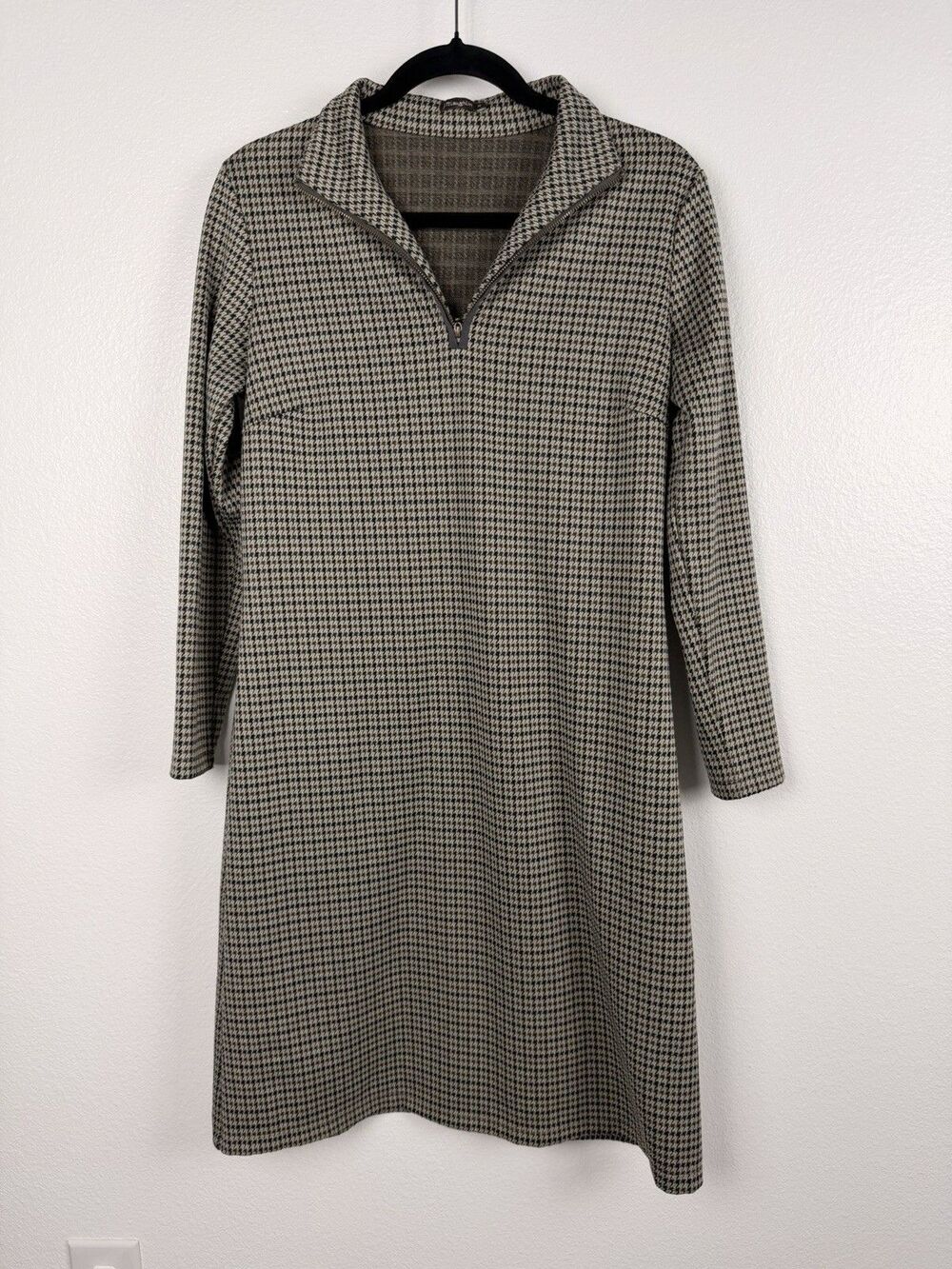 J. Mclaughlin Womens Shift Dress Black Brown Houndstooth 3/4 SLV Size Med